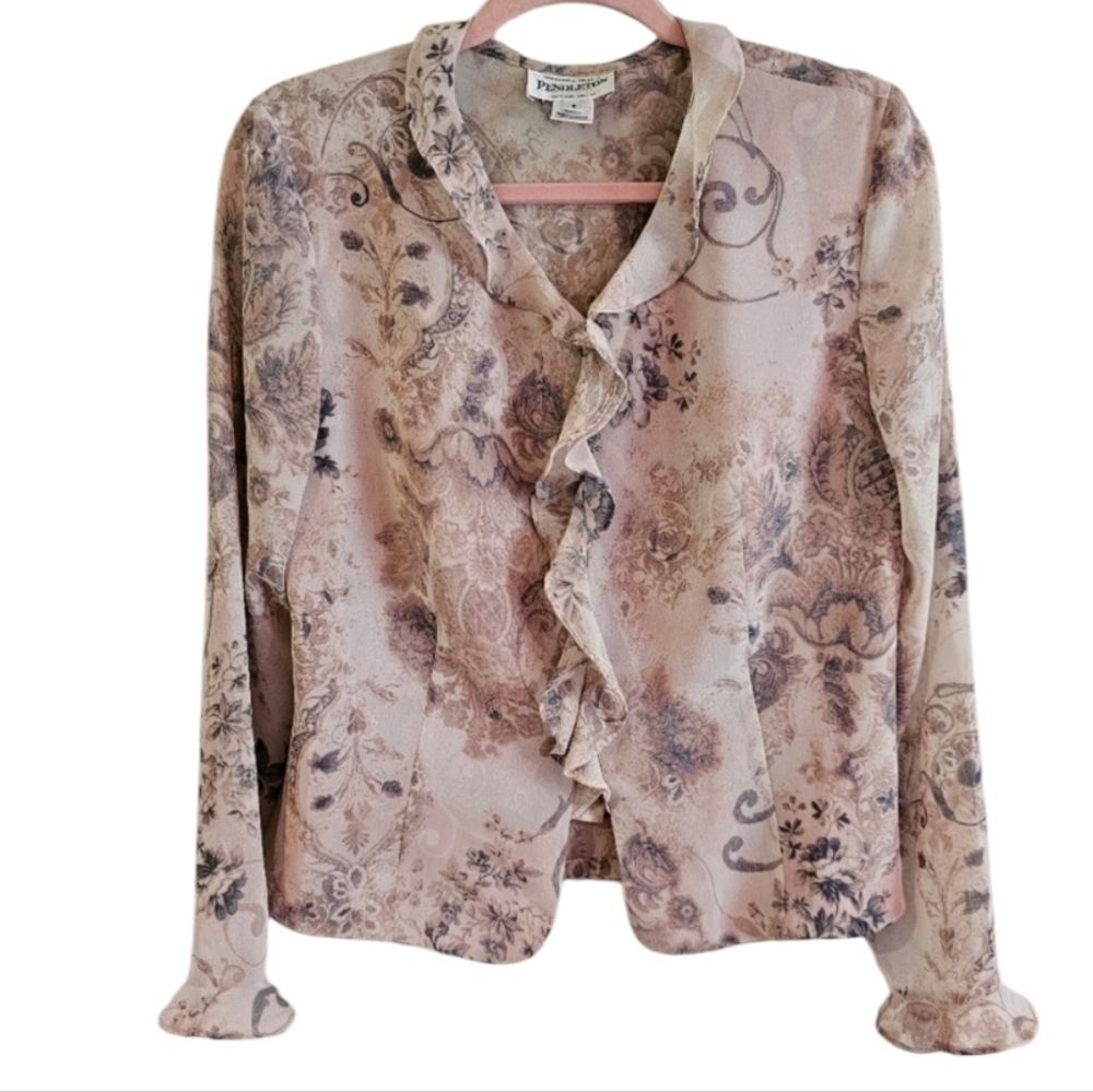Pendleton Coquette Style Floral Flowy 90s Blouse Cottagecore Fairy Ruffle
